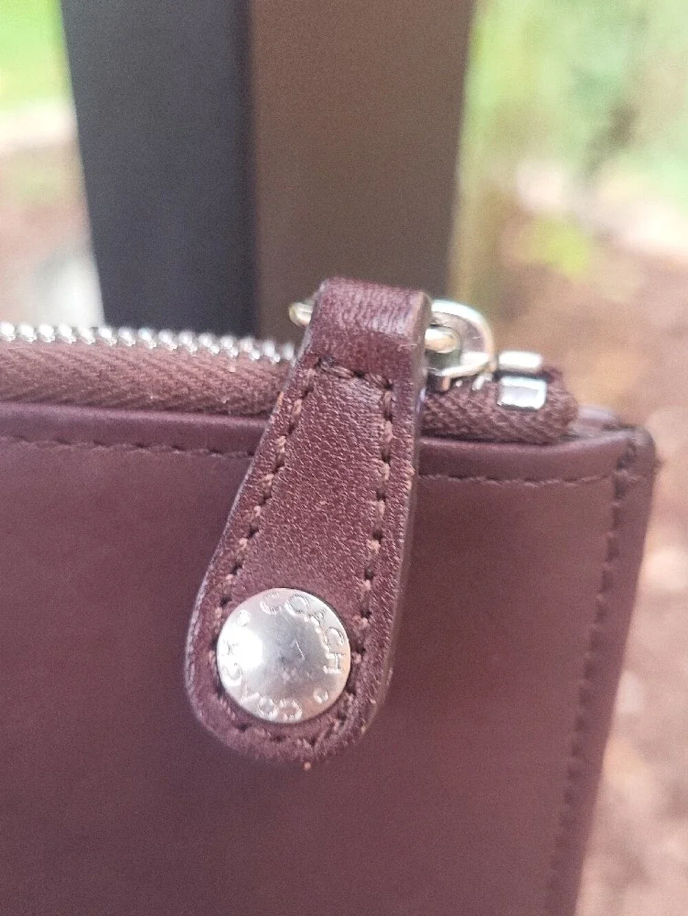 Coach  Dark Brown Leather Zip Card Wallet